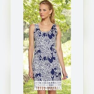 Lilly Pulitzer Thompson Bright I Herd You Zebra Tassel Shift Dress Size 8
